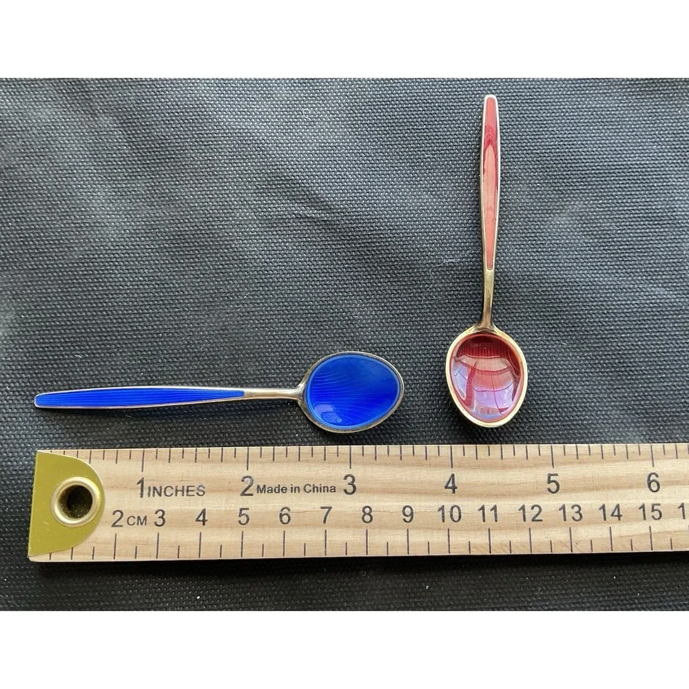set of six vintage David Andersen Norway sterling silver enamel demitasse  Spoon